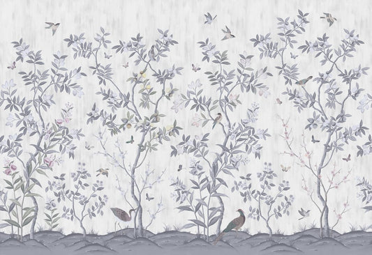 Chinoiserie Chic - Pearl Grey - Custom Sized Wallpaper Mural (per m2)