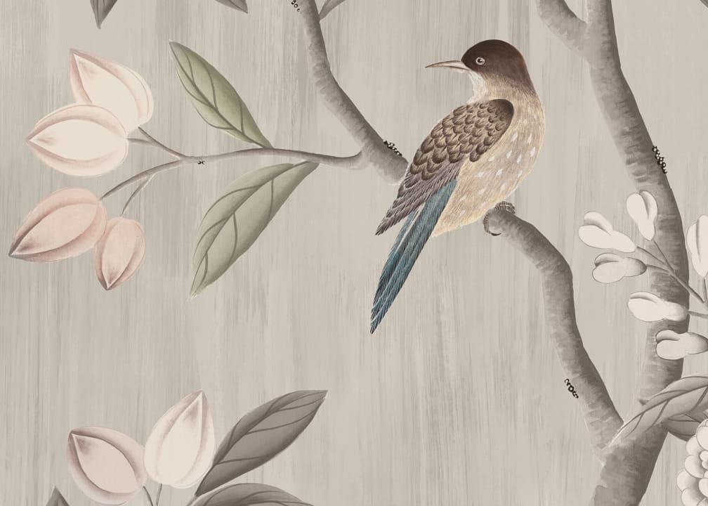 Chinoiserie Chic - Powder Beige - Custom Sized Wallpaper Mural (per m2)
