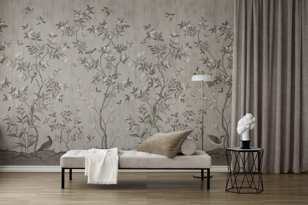 Chinoiserie Chic - Powder Beige - Custom Sized Wallpaper Mural (per m2)
