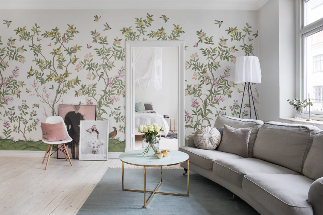 Chinoiserie Chic - White - Custom Sized Wallpaper Mural (per m2)
