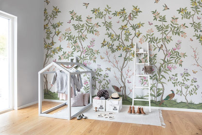 Chinoiserie Chic - White - Custom Sized Wallpaper Mural (per m2)