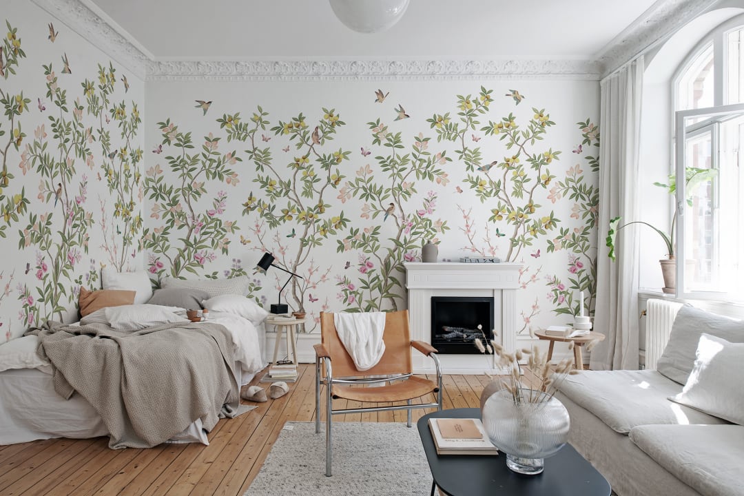 Chinoiserie Chic - White - Custom Sized Wallpaper Mural (per m2)