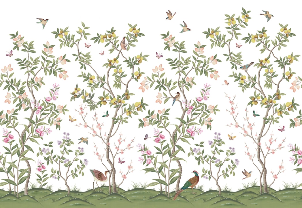 Chinoiserie Chic - White - Custom Sized Wallpaper Mural (per m2)