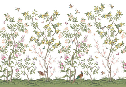 Chinoiserie Chic - White - Custom Sized Wallpaper Mural (per m2)