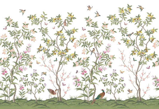 Chinoiserie Chic - White - Custom Sized Wallpaper Mural (per m2)