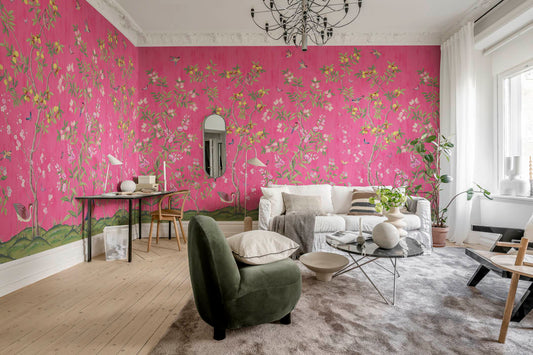Chinoiserie Chic - Fuchsia - Custom Sized Wallpaper Mural (per m2)