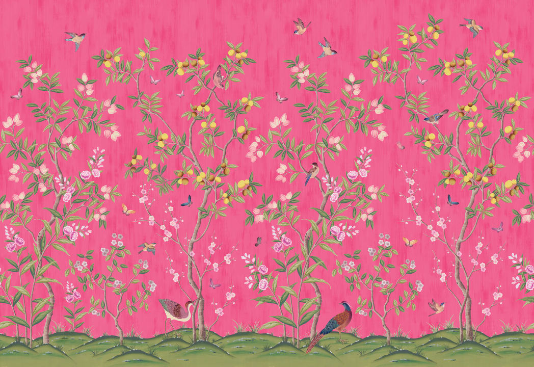Chinoiserie Chic - Fuchsia - Custom Sized Wallpaper Mural (per m2)
