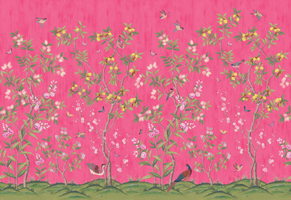 Chinoiserie Chic - Fuchsia - Custom Sized Wallpaper Mural (per m2)