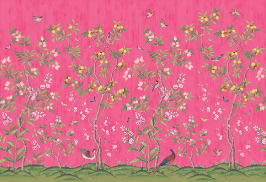 Chinoiserie Chic - Fuchsia - Custom Sized Wallpaper Mural (per m2)