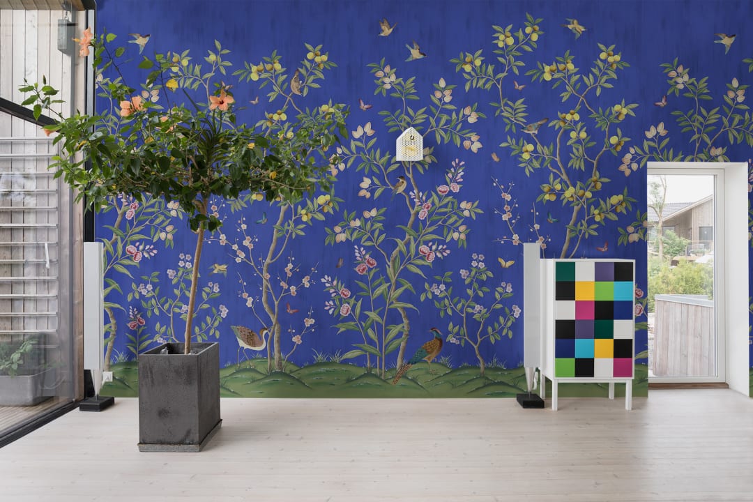 Chinoiserie Chic - Blue - Custom Sized Wallpaper Mural (per m2)