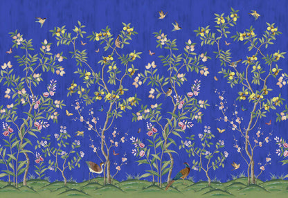Chinoiserie Chic - Blue - Custom Sized Wallpaper Mural (per m2)