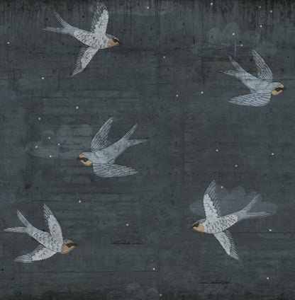 Concrete Swallows - Night - Custom Sized Mural Wallpaper (per m2)