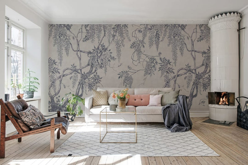 Wisteria Tree - Blue - Custom Sized Wallpaper Mural (per m2)