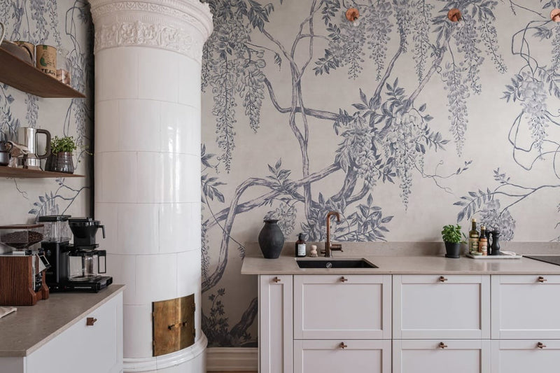 Wisteria Tree - Blue - Custom Sized Wallpaper Mural (per m2)