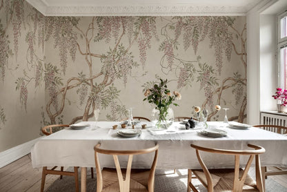 Wisteria Tree - Sand - Custom Sized Wallpaper Mural (per m2)