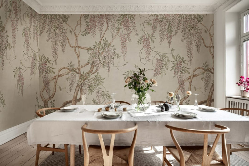 Wisteria Tree - Sand - Custom Sized Wallpaper Mural (per m2)