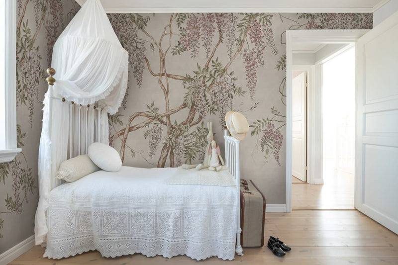 Wisteria Tree - Sand - Custom Sized Wallpaper Mural (per m2)
