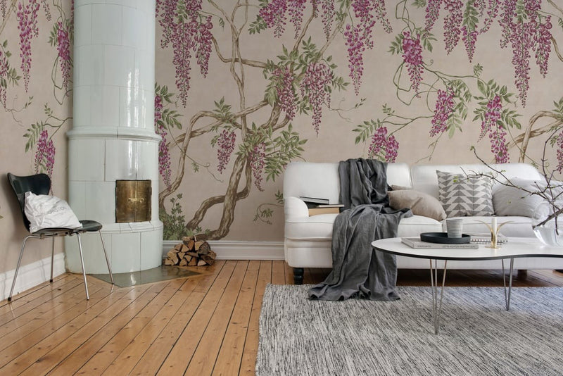 Wisteria Tree - Dusty Pink - Custom Sized Wallpaper Mural (per m2)