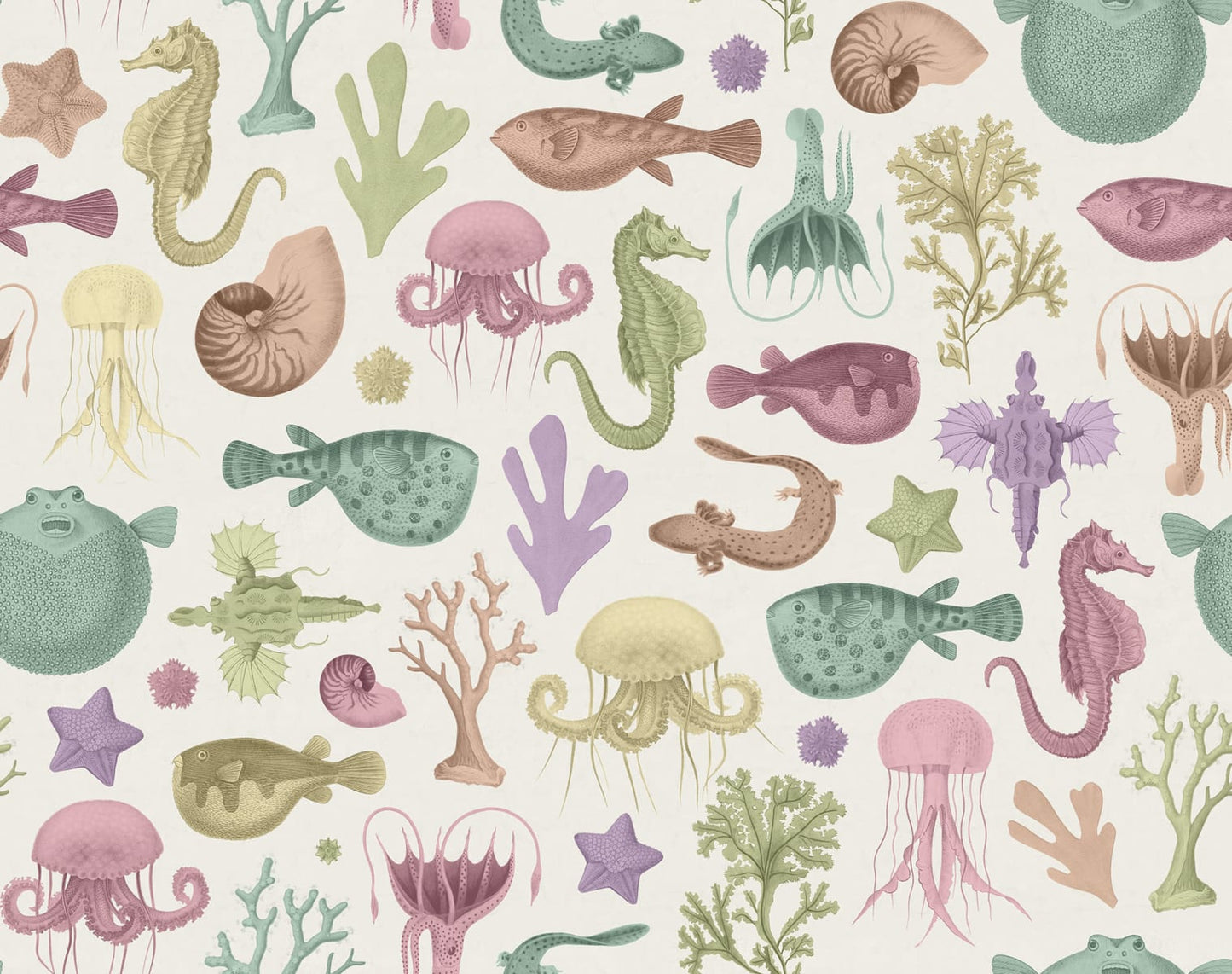 Sea Life - Pastel - Custom Sized Wallpaper Mural (per m2)