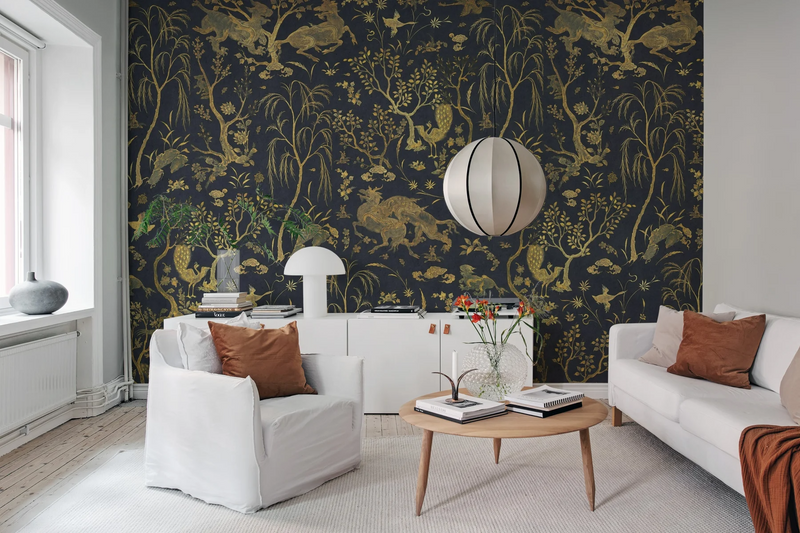 Dragon Garden Gold Mural Wallpaper