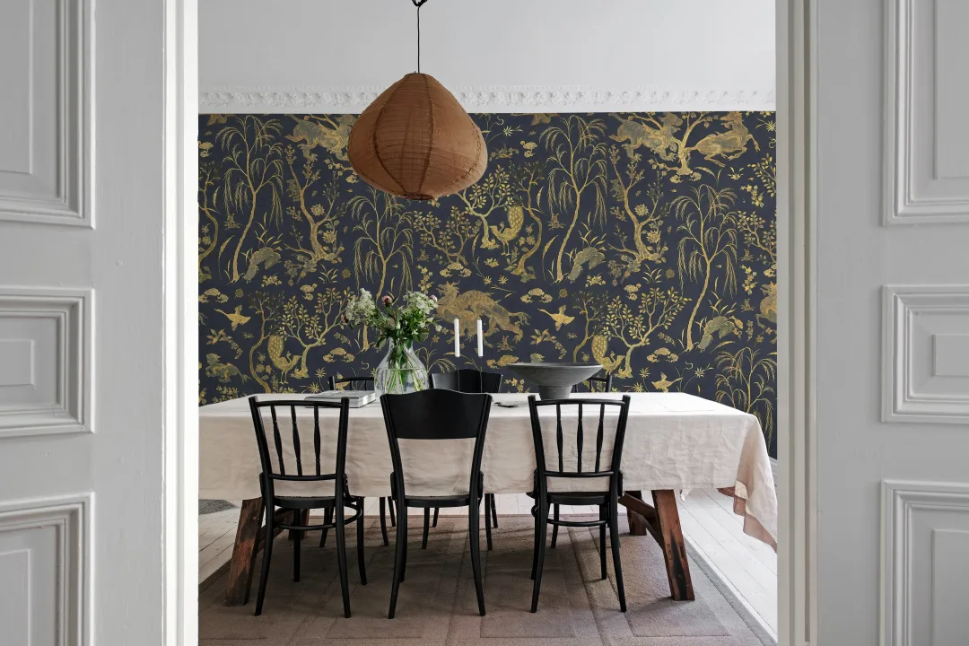 Dragon Garden - Gold - Custom Sized Wallpaper Mural (per m2)