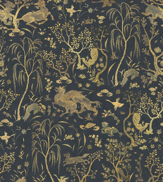 Dragon Garden - Gold - Custom Sized Wallpaper Mural (per m2)