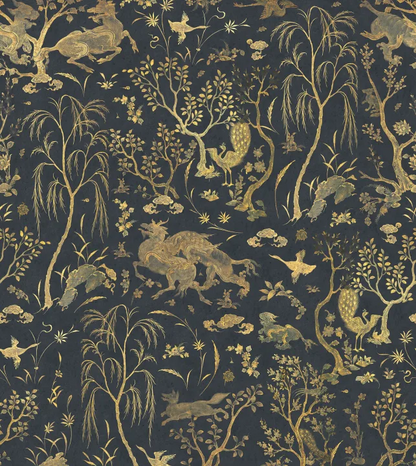 Dragon Garden - Gold - Custom Sized Wallpaper Mural (per m2)