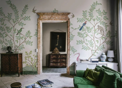 Monkey Paradise - White - Custom Sized Wallpaper Mural (per m2)