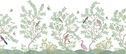 Monkey Paradise - White - Custom Sized Wallpaper Mural (per m2)