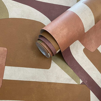 Geo Linnet - Geometric Wallpaper - Burgundy/Burnt Orange