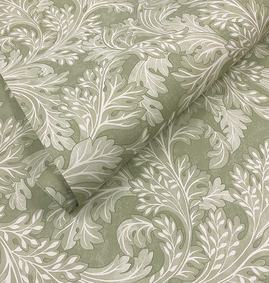 Forenza - Ornate Leaves Wallpaper - Sage