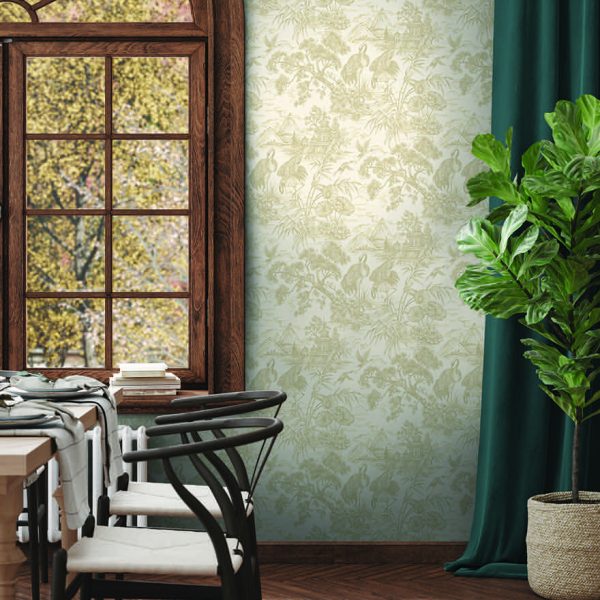 Natoru - Japanese Metallic Cranes Wallpaper - Cream/Gold