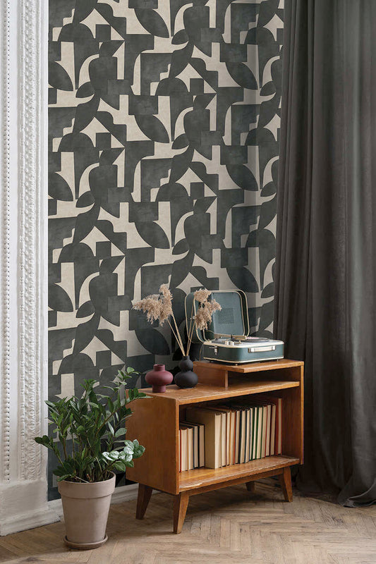 Geo Linnet - Geometric Wallpaper - Cream/Charcoal