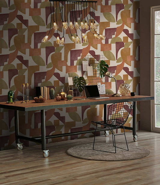 Geo Linnet - Geometric Wallpaper - Burgundy/Burnt Orange