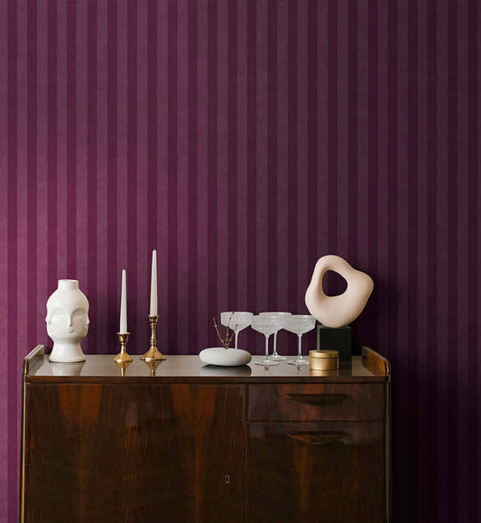 Aquila Stripes Wallpaper - Berry