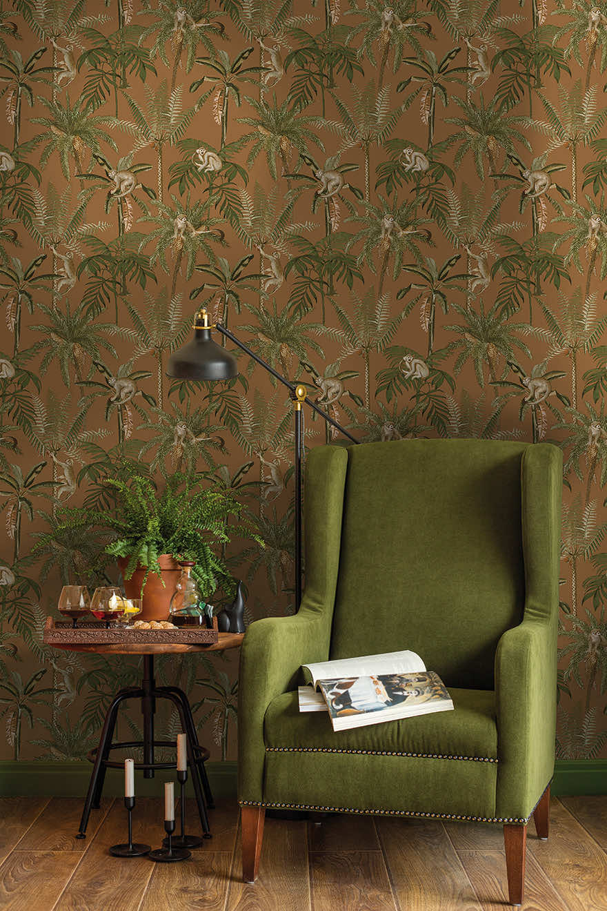 Ateles Spider Monkey Wallpaper - Burnt Orange - Discontinung