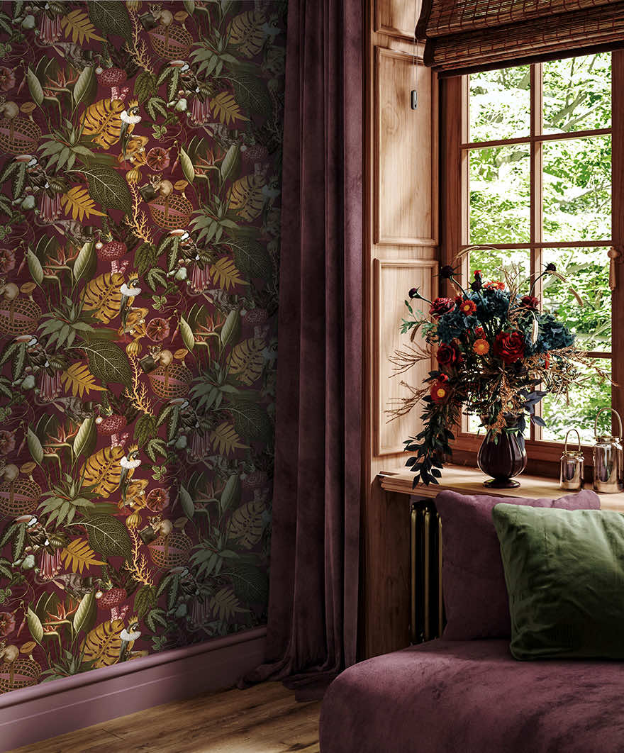 Reverie - Funky Jungle Wallpaper - Burgundy