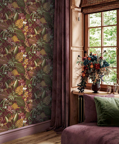 Reverie - Funky Jungle Wallpaper - Burgundy