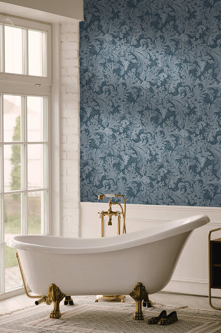 Forenza - Ornate Leaves Wallpaper - Navy