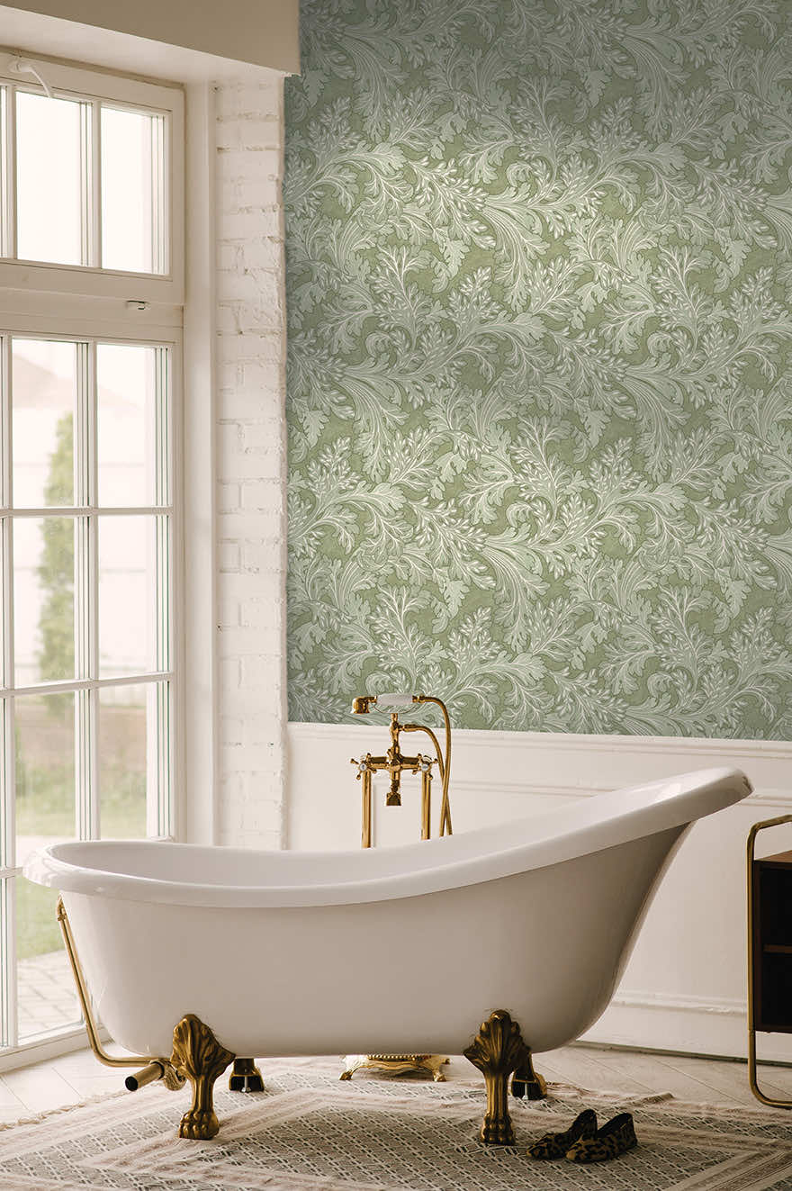 Forenza - Ornate Leaves Wallpaper - Sage