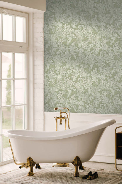 Forenza - Ornate Leaves Wallpaper - Sage