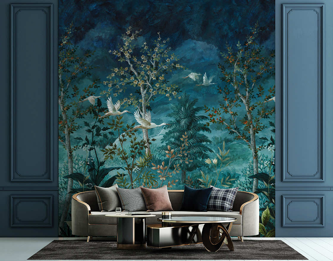 Midnight Canopy Blue Hybrid Wallpaper Mural