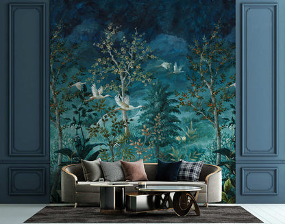 Midnight Canopy Blue Hybrid Wallpaper Mural