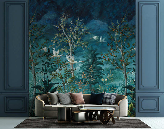 Midnight Canopy Blue Hybrid Wallpaper Mural