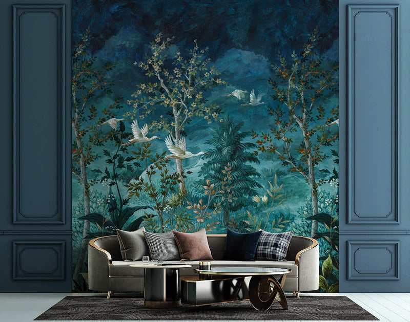 Midnight Canopy Blue Hybrid Wallpaper Mural (Arboretum Collection)