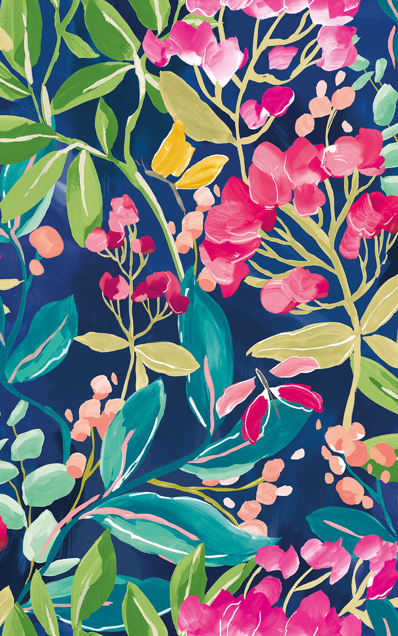 Sample - Florence Floral Riot Wallpaper - Ink/Fushcia