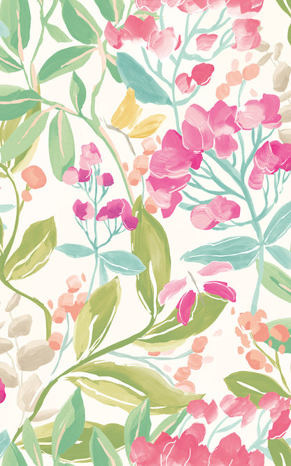 Florence Floral Riot Wallpaper - Ink/Fushcia