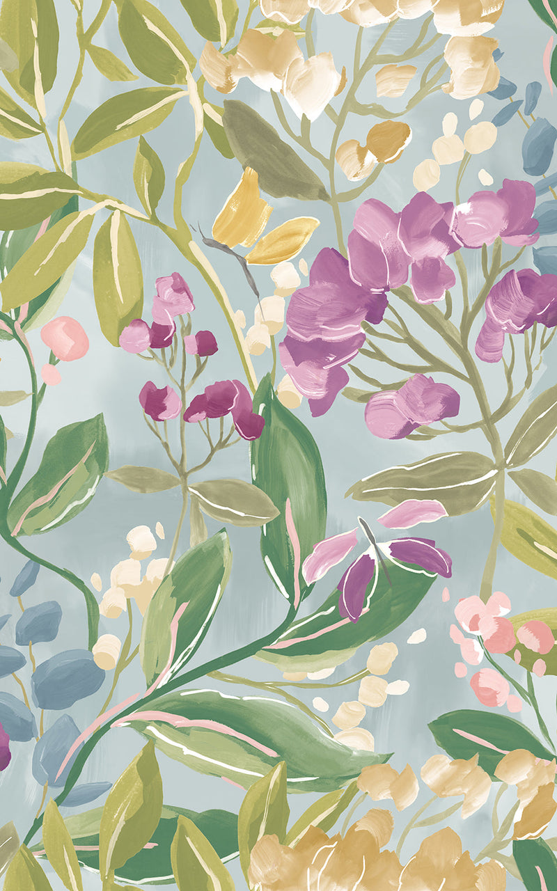 Sample - Florence Floral Riot Wallpaper - Petrol/Amethyst
