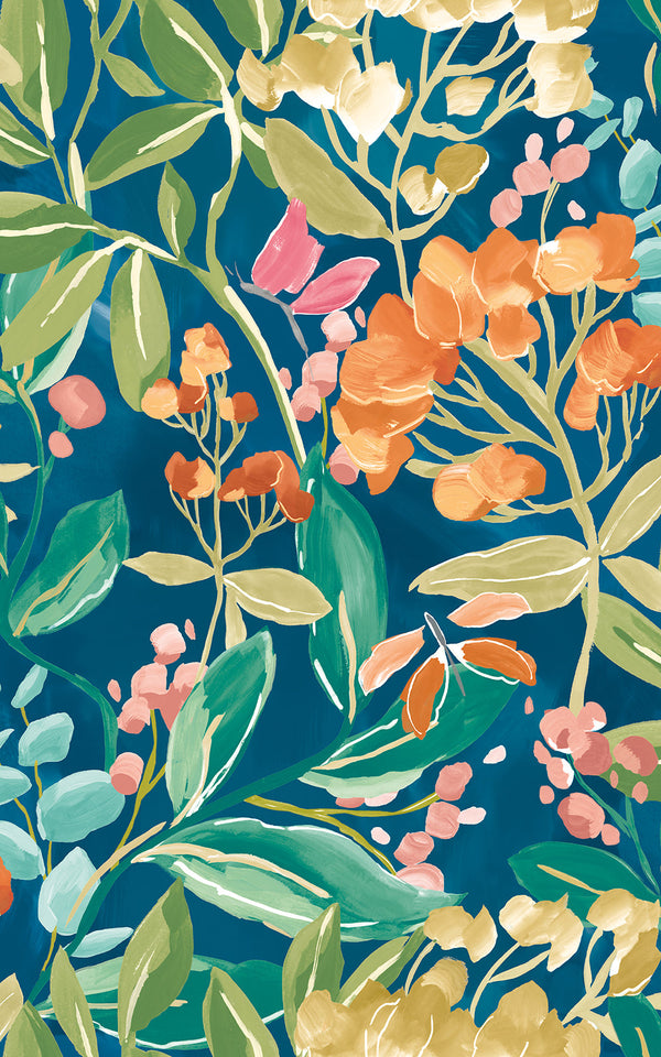 Sample - Florence Floral Riot Wallpaper - Indigo