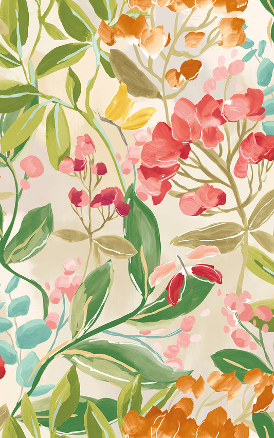 Florence Floral Riot Wallpaper - Olive/Amber